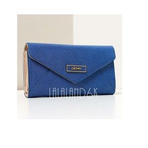 DKNY Blue Saffiano Leather Envelope Wallet